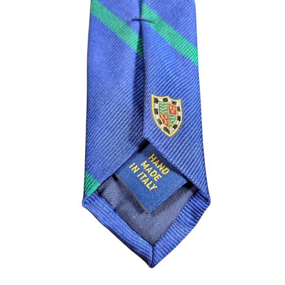 Polo Ralph Lauren Repp Tie Crest Striped Italian Silk Handmade Blue Green Dress - Picture 7 of 7